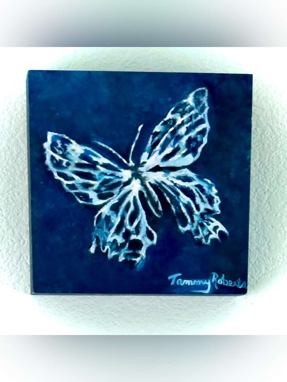 Blue Butterfly Oil Painting On Wood Canvas Box